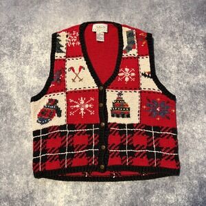 Vintage Talbots Women's Christmas Sweater Vest Plaid Holiday Knit Fair‎ Isle PTL